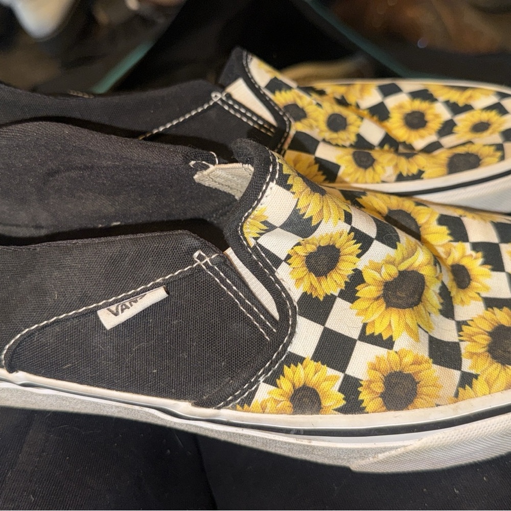 Vans Black & Yellow Sunflower Checkerboard Slip-On Sneakers